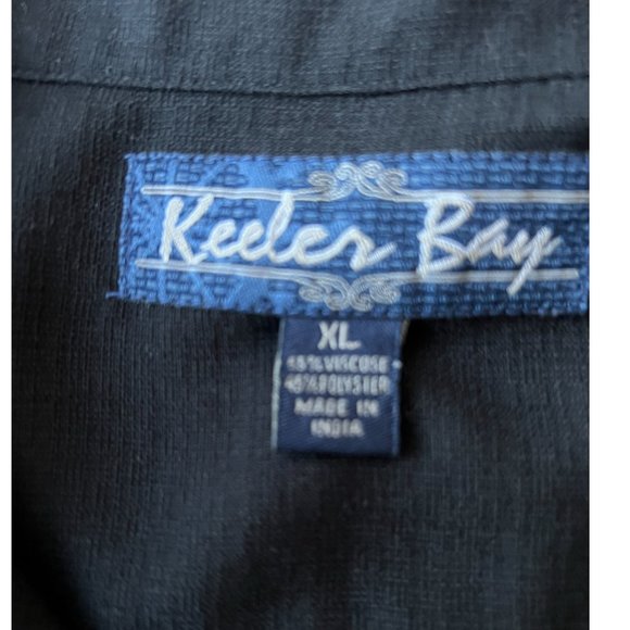 KEEBLER BAY Hawaiian black. shirt in size XL palm trees tropical  drinks Woodie - Picture 7 of 12